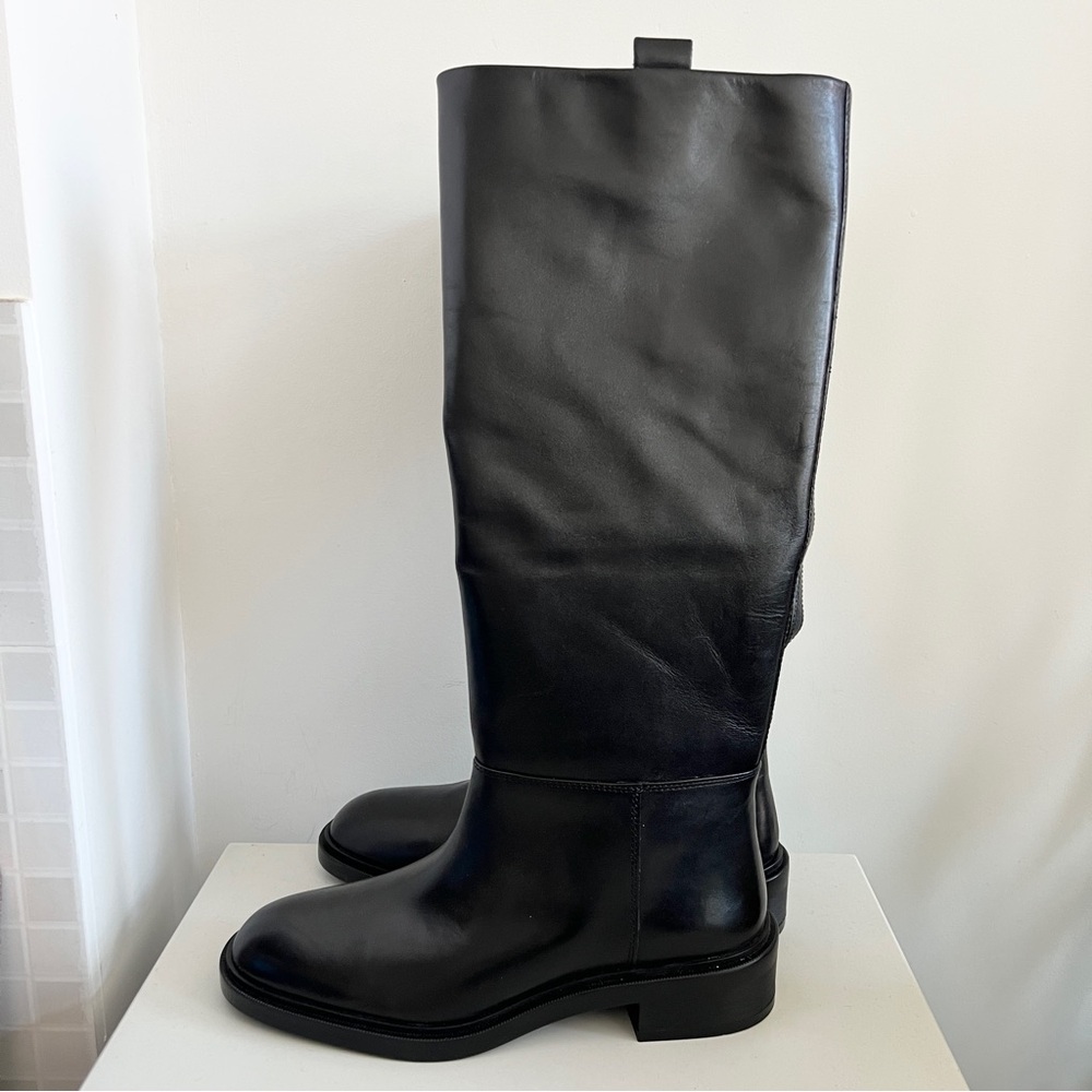 Zara black knee high equestrian riding flat boots - Picture 2 of 11